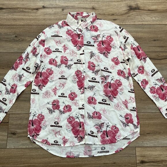 Women's Wes and Willy Button Up Shirt SZ Large Georgia Sports Floral Blouse - Picture 2 of 12